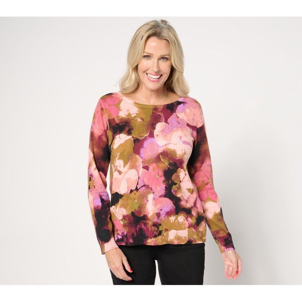 Over 50 & Fabulous Women's Top Sweater Sz 2XS (XXS) Floral Printed Pink